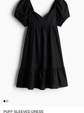 H&M Linen Black Puff Sleeve Dress women's size small
